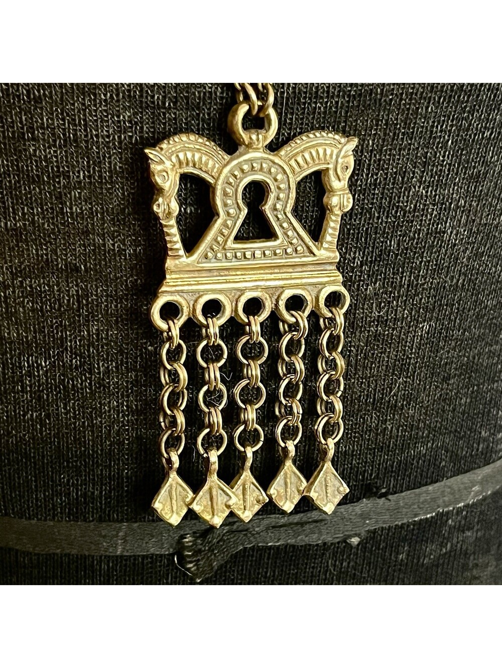 Vintage Kalevala Koru Finland Bronze Horse Head Key Hole Pendant Necklace Signed